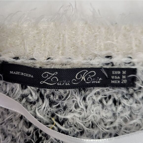 ZARA white diamond pattern eyelash open front cardigan with pockets M - Picture 4 of 8